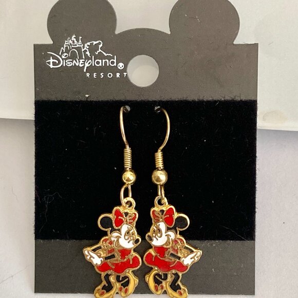 Vintage Disney Minnie Mouse Earrings Disneyana Gold Plated Enamel 1980' Taiwan - Picture 5 of 11